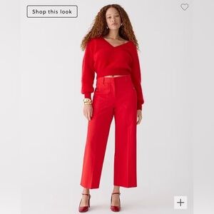 NWT J. CREW Sydney Wide-Leg Cropped Red Pant In Bi-Stretch Cotton Blend Size 0